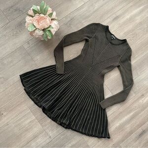 Express Green & Black Ribbed Long Sleeve Fit & Flare Sweater Dress